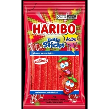 Bala Haribo Sticks Morango Ácido 70g
