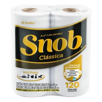 Papel Toalha Snob Multiuso Folha Dupla Com 02 Rolos 120Fls