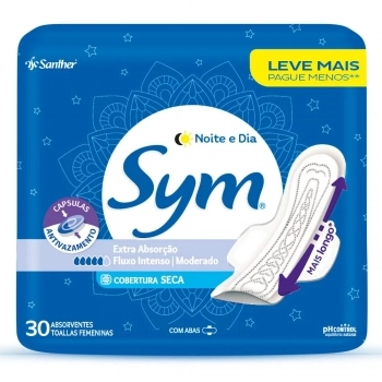 Absorvente Sym Noite & Dia Cobertura Seca Com Abas 30 und