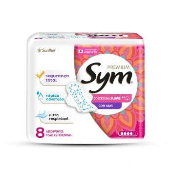 Absorvente Sym Premium 3D Cobertura Suave Com Abas 08 und