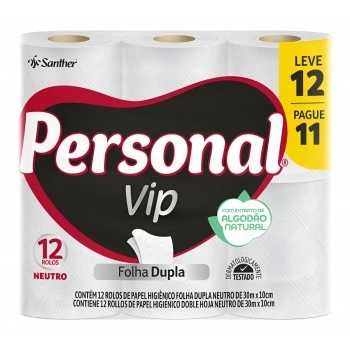 Papel Higiênico Personal Vip Folha Dupla Neutro 30m Lv12Pg11