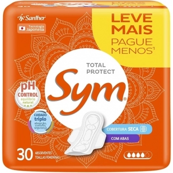 Absorvente Sym Regular Cobertura Seca Com Abas 30 und