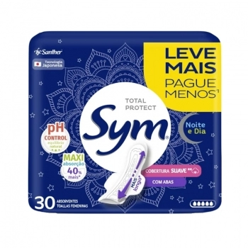Absorvente Sym Noite & Dia Cobertura Suave Com Abas 30 und