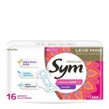 Absorvente Sym Premium 3D Cobertura Suave Com Abas 16 und