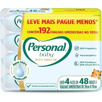 Toalha Umedecida Personal Baby Puro Cuidado Promopack Com 04 und