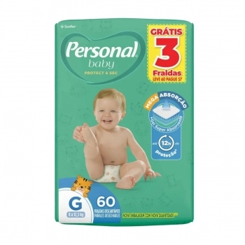 Fralda Personal Baby Protect & Sec Abre & Fecha Hiper G Lv60 Pg57