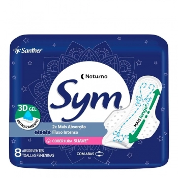 Absorvente Sym Premium 3D Noturno Cobertura Suave Com Abas 08 und