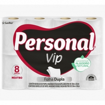 Papel Higiênico Personal Vip Folha Dupla Neutro 08X30m