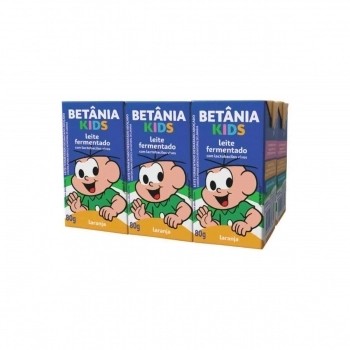 Leite Fermentado Desnatado Adoçado Morango Betânia Kids C/06Un 80g